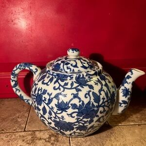 Vintage Williams Sonoma Teapot w Strainer Country Cottage Floral 3 pc Japan